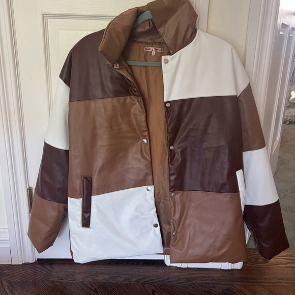 Color block brown puffer jacket - Picture 1 of 3